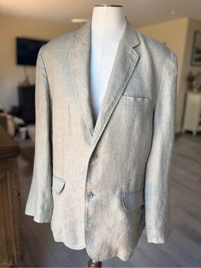 Alfani Linen Men’s Sport Coat, beige & slate colour. Breathable.